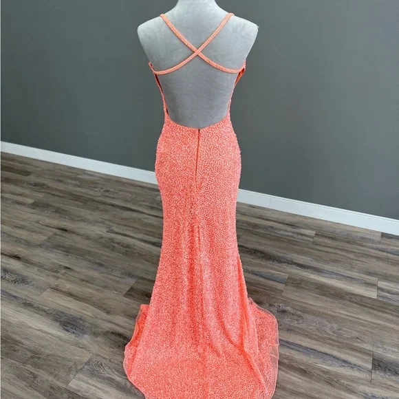 strapless open back dress GLS by Gloria GL3201 Prom Dress - Coral